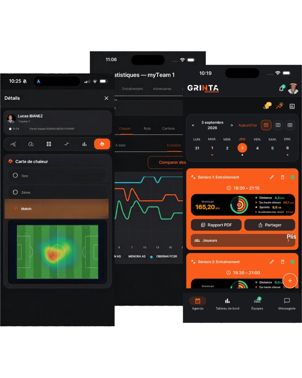 Écrans de l’application Grinta